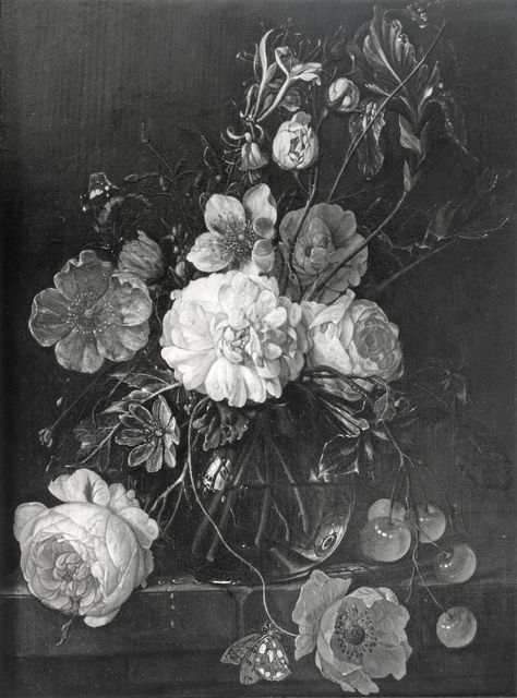 Anonimo — Cornelis de Heem - sec. XVII - Natura morta con vaso di fiori e ciliegie — insieme
